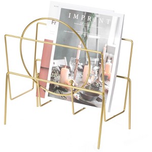 Fabulaxe Gold Metal Modern Decorative Freestanding Floor Magazine Book Rack Storage Holder - 1 of 4