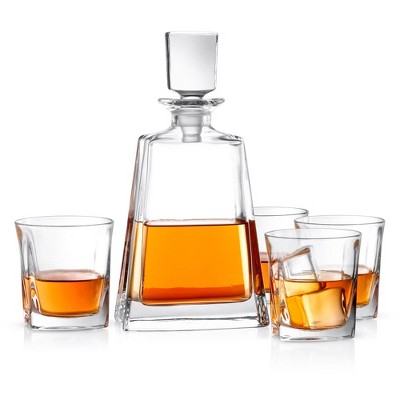 JoyJolt Luna Whiskey Decanter Bar Set - Set of 5 - Scotch Decanter & Old Fashioned Whiskey Glasses
