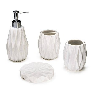 Kralix 4pc Diamond Resin Bath Accessory Set White: Includes Toothbrush Holder, Lotion Dispenser, Elegant Design - 1 of 4