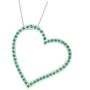 Guili Sterling Silver Open Heart Necklace with CZ in White, Green, Gold, or Rose Gold—A Beautiful Symbol of Love with Vibrant Elegance. - 1 of 3