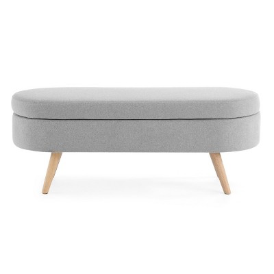 GlasFlength Ottomans and Benches Oval Storage Bench with Rubber Wood Legs Simple Fashion Design for Modern Living Spaces, Gray, 44"*16.15"*9.5"