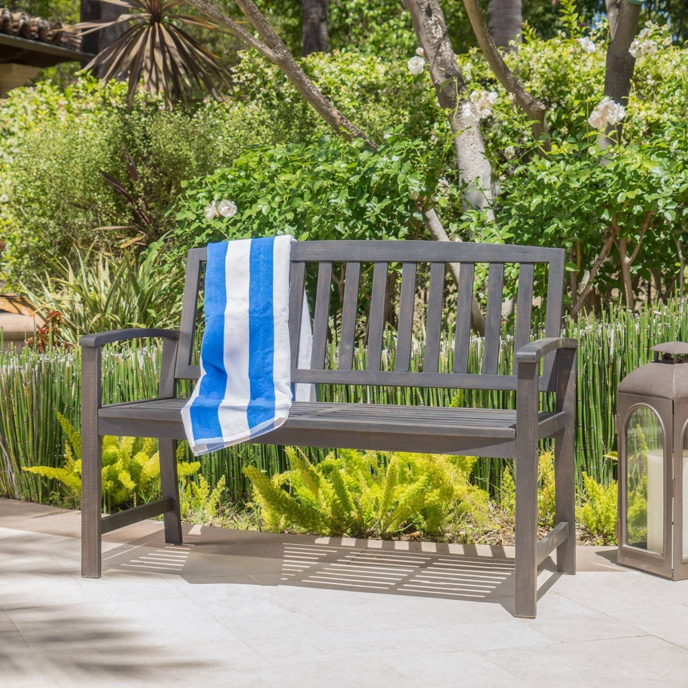 Loja Acacia Wood Bench - Dark Gray - Christopher Knight Home: Weather-Resistant, Garden Seating, 400lb Capacity