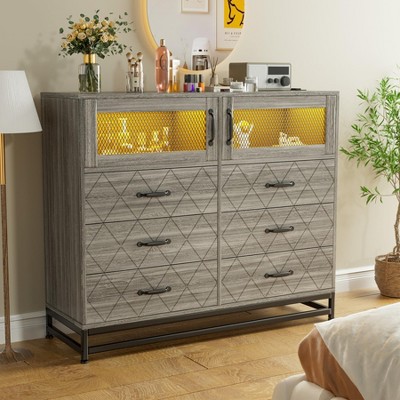 Whizmax 6 Drawer Dresser for Bedroom with LED Lights and Charging Station, Wooden Double Dresser, Modern Chest of Drawers for Bedroom, Entryway