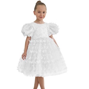 2Bunnies Girls' 3D Butterfly Puff Sleeve Babydoll Fit & Flare Dress - 1 of 4