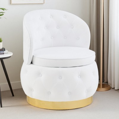 360-degree Swivel Barrel Accent Chair with Storage, Velvet Round Club ...