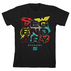 Bioworld The Justice League Legendary Hero Logos Black Graphic Tee Toddler Boy to Youth Boy - 1 of 3