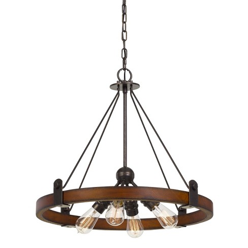 60w X 4 Lucca Wood Metal Chandelier Ceiling Light Edison Bulbs
