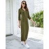 Coolmee Women Casual Maxi Dress Quarter-Zip Neck 3/4 Sleeve Slim Slit Pullover Hoodie Long Dress with Front Pocket - 4 of 4