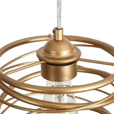 Gold Wire Cage Mini Pendant Light with LED Bulb