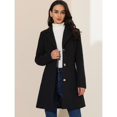 INSPIRE CHIC Women's Single Breasted Notched Lapel Long Winter Trench Coats Medium Black — фото 3