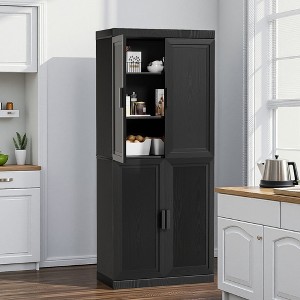 72"x31"x16" Wood Accent Cabinet in Black, Storage Organizer with Adjustable Shelves for Kitchen Bedroom Entryway Living Room Dinning Room - 1 of 4