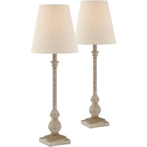 Regency Hill Loreno Traditional Buffet Table Lamps 24" High Set of 2 Whitewashed Oatmeal Linen Drum Shade for Bedroom Living Nightstand Family Room - 1 of 4