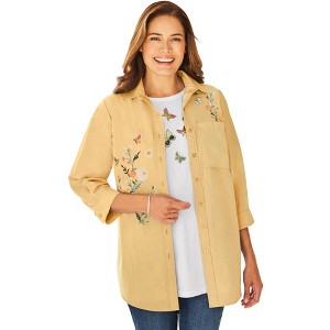 Woman Within Women's Plus Size 2-Piece Embroidered Poplin Tunic And Tee Set - 1 of 4