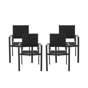 Christopher Knight Home 4pc Wilbur Mesh and Aluminum Outdoor Dining Chairs Black - 1 of 4