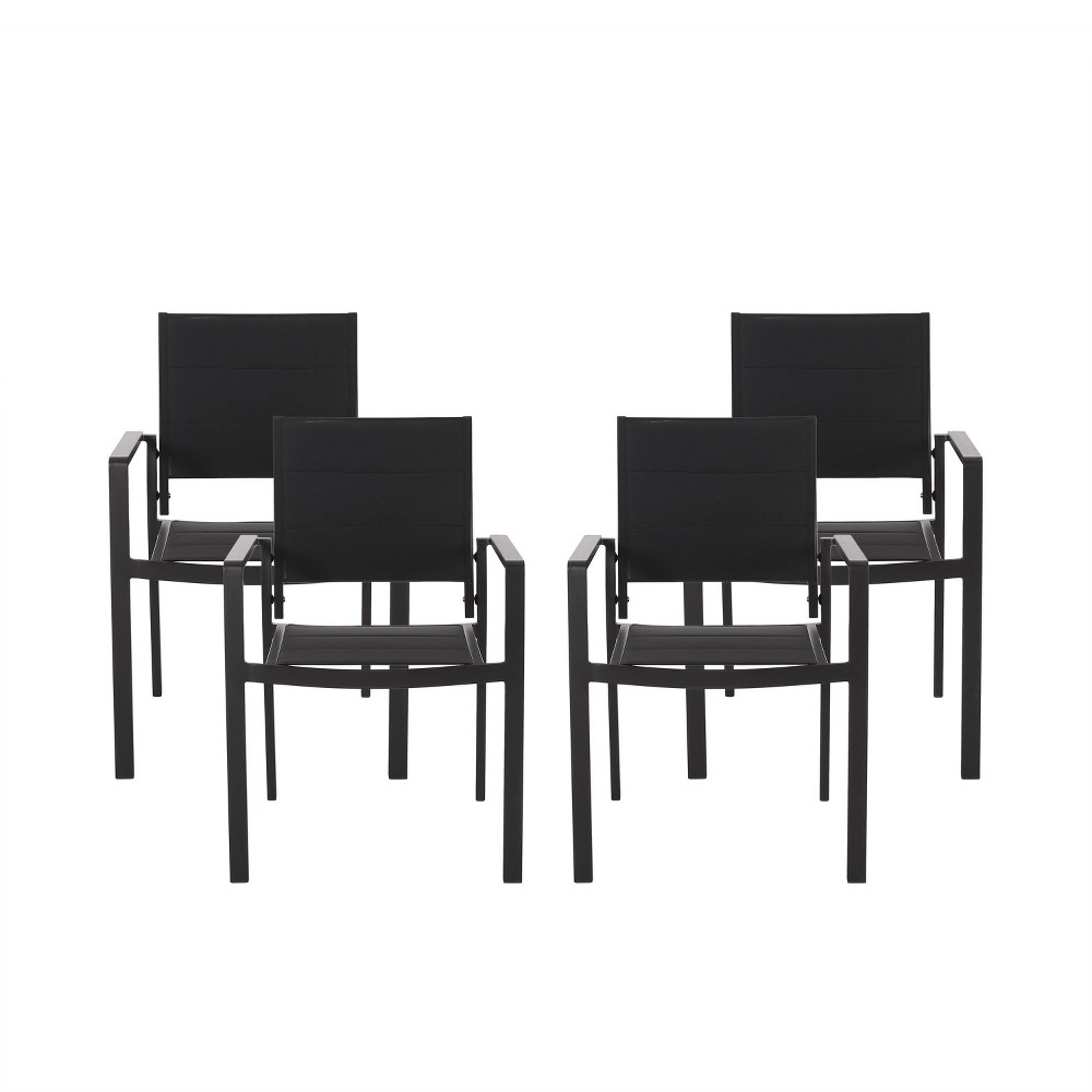 Christopher Knight Home 4pc Wilbur Mesh and Aluminum Outdoor Dining Chairs Black