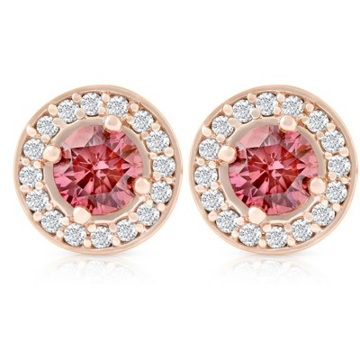 Pompeii3 1/2Ct Lab Created Pink Diamond Halo Screw Back Studs Rose Gold Earrings