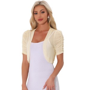 INSPIRE CHIC Women's Casual Short Sleeve Mesh Sheer Open Front Cropped Cardigan Shrug - 1 of 4