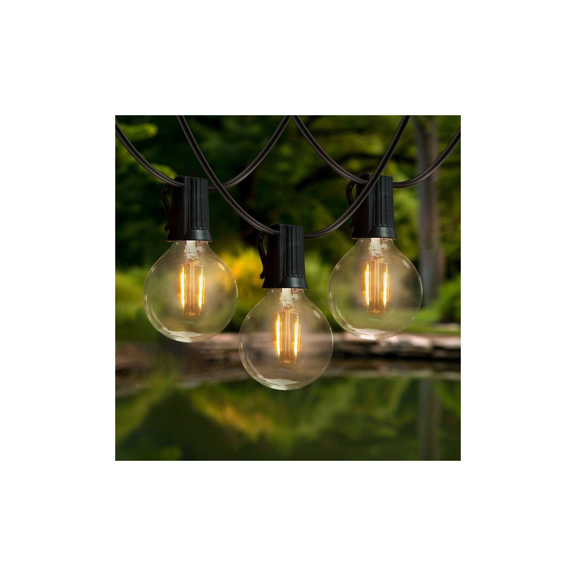 Brightech 12-Light LED Ambience Pro 1W 26ft 2700K G40 Indoor Outdoor Plug-in Orb and Globe String Lights Clear Bulb Black Wire