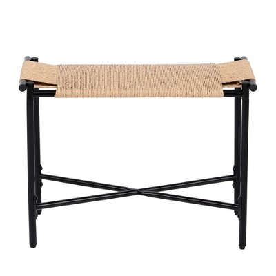 FURNIinspire Ottomans And Benches Vanity Stools Handwoven Paper Rope Ottoman Versatile Sturdy And Stylish For Home Decor, Beige, 23.62"*11.42"*17.32"
