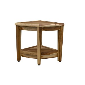 HomeRoots 22" Natural Teak Corner Shower Bench With Shelf - 1 of 4