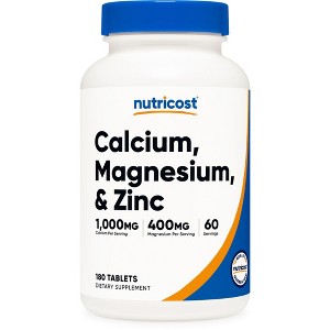 Nutricost Calcium, Magnesium & Zinc Tablets 1,415 mg, 180 Tablets - Vitamin / Mineral Blend Supplement, 60 Servings - Gluten Free, Non-GMO - 1 of 4
