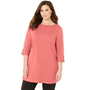 Catherines Women's Plus Size Suprema Boatneck Tunic Top - 1 of 4