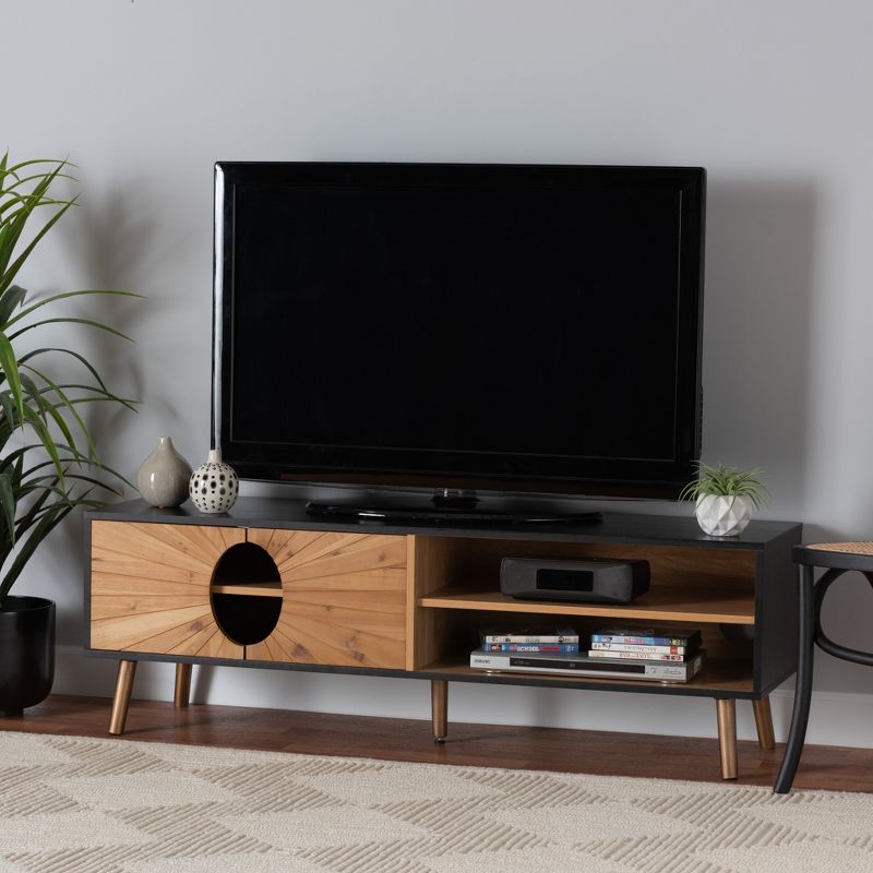 Baxton Studio Chester Modern and Contemporary Two-Tone Dark and Natural Brown Finished Wood TV Stand, 1 of 11