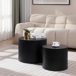 KTMBDW Round Modern Nesting Coffee Set of 2, Living Room Accent Tables, Matte Black - 1 of 4