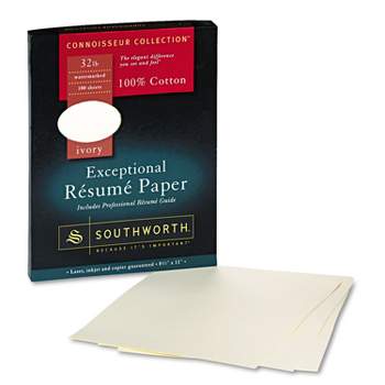 Southworth 100% Cotton Resume Paper 32 lbs. 8-1/2 x 11 Ivory Wove 100/Box RD18ICF