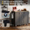 Kitchen Island, Rolling Storage Cabinet with 3 Drawers, Rubber Wood Top, Spice Rack, 2 Slide-Out Shelf - 4 of 4