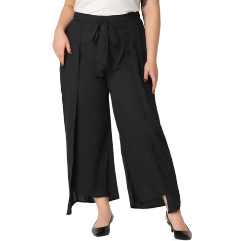 Agnes Orinda Women s Plus Size Split Wide Leg Tie Knot High Rise Formal Outfits Palazzo Pants Black 3x Target