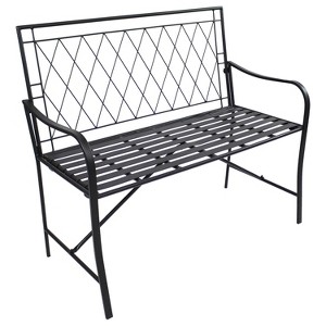 Sunnydaze Outdoor 2-Person Iron Argyle Diamond Patio Bench - Black - 1 of 4