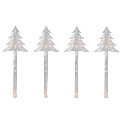 Northlight 4ct Lighted Christmas Tree Pathway Marker with Lawn Stakes White Wire - Clear Lights