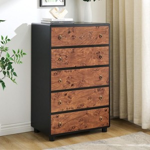Modern Chest of Drawers with Natural Texture, Curved Profile Design, Dresser TV Stand, Wood Drawer Organizer for Bedroom, Living Room, Natural Oak - 1 of 4