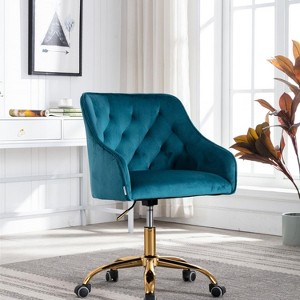 Velvet Swivel Office Chair with Wheels, Comfortable Home Desk Chair with Gold Metal Base for Study or Office – The Pop Home - 1 of 4