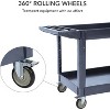 Plastic Service Cart, 2-Shelf 550 lbs Heavy Duty Utility Rolling Work Cart with 360° Swivel Wheels and Ergonomic Storage Handle - 4 of 4