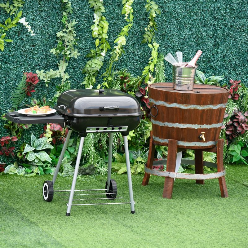 Outsunny Steel Charocal Grill with Portable Wheel, Shelf for Outdoor BBQ for Garden, Backyard, Poolside, 3 of 9