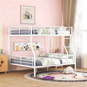 RISOKEYS Full XL Over Queen Bunk Bed - Heavy-Duty Metal Bunk Bed for Adults, Boys, Girls & Teens, Dormitory Use, Can be Divided into Two Beds, White - 1 of 4