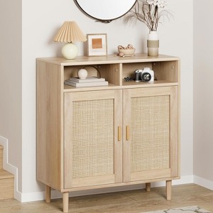 Garvee Rattan Sideboard Cabinet with 2 Doors & Shelf – Modern Farmhouse Buffet Storage for Kitchen, Dining Room & Entryway (Natural) - 1 of 4