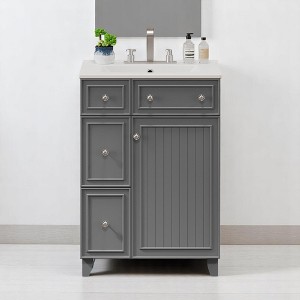 Mshliw 24" Bathroom Vanity with Ceramic Sink, 2 Drawers, Soft-Close Door, Freestanding Cabinet for Small Spaces, MDF and Wood - 1 of 4