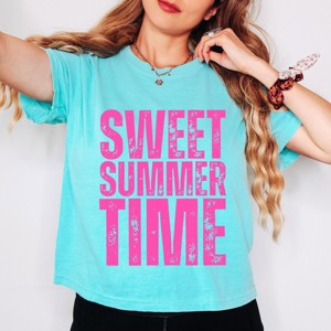 Simply Sage Market Sweet Summer Time Block Distressed Boxy Crop Top - 1 of 4