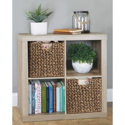 Brown Wash Seagrass Woven Cube Storage Baskets with Handles, Set of 6