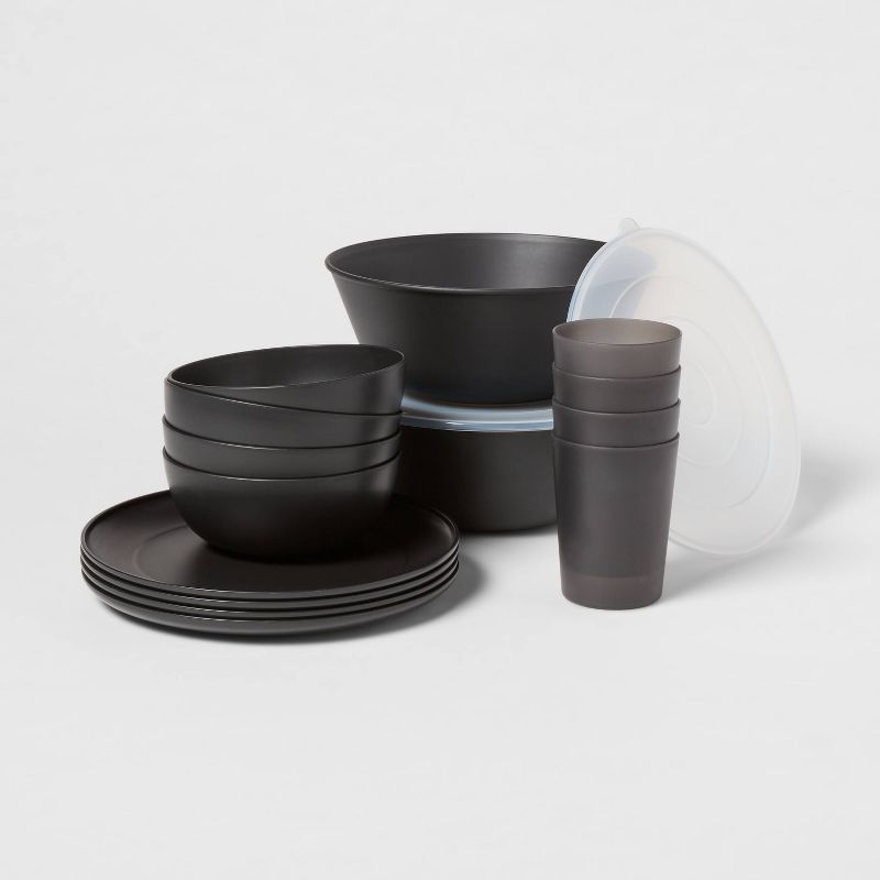 16pc Plastic Dishware Set Black - Room Essentials&#8482;, 1 of 8