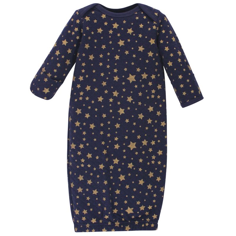 Hudson Baby Infant Quilted Cotton Long-Sleeve Gowns 3pk, Metallic Stars, 0-6 Months, 3 of 6