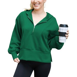 Anna-Kaci Women's Half Zip Pullover Hoodie with Side Slit for Everyday Looks - 1 of 4