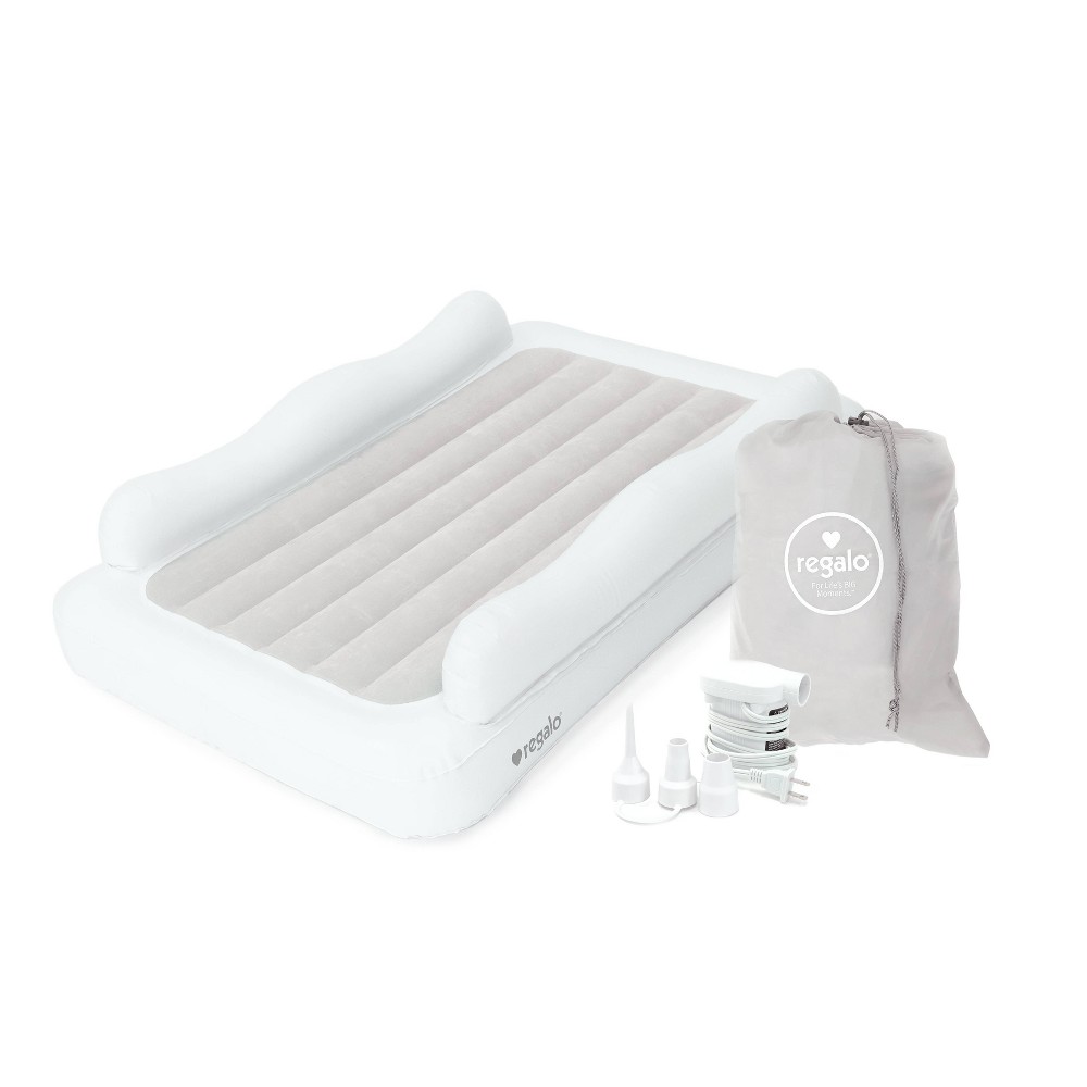 Regalo Electric Pump Inflatable Toddler Air Mattress - White: Single High, Nylon Material, Maximum Weight Capacity 75 lbs