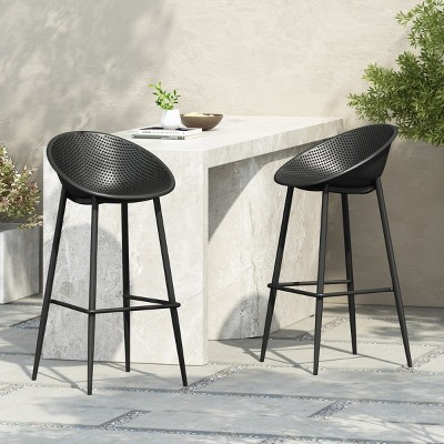 Coolbibila-Patio Bar Stools Set Of 2, Armless Patio Chairs Made Of Plastic/Resin + Iron, Patio Accent Chairs With Modern Design