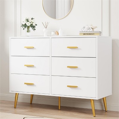 Modern Dresser with 6 Deep Drawers Wooden Chest of Drawers for Bedroom