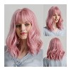 Jessie's Wig 14 Inch Shoulder Length Curly Wave Bangs With Wig Bob Non Lace Synthetic Hair Pink Color 1 Pc/Pack - 4 of 4