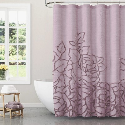 LunaLulinlk Rose Pink Botanical Branch Chenille Cotton Shower Curtain